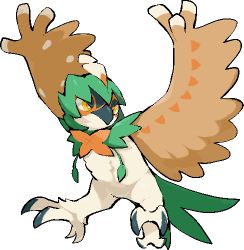 Rule 34 | arms up, beak, closed mouth, commentary request, creatures (company), decidueye, full body, game freak, gen 7 pokemon, kawaanago, looking to the side, lowres, nintendo, no humans, orange pupils, pokemon, pokemon (creature), solo, talons, transparent background, yellow eyes