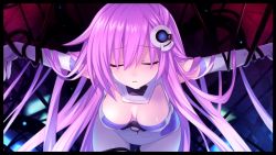 Rule 34 | 10s, 1girl, bdsm, bent over, blush, bondage, border, bound, bound arms, bound legs, breasts, breasts apart, cable, choujigen game neptune mk2, cleavage, cleavage cutout, closed eyes, clothing cutout, cowboy shot, elbow gloves, female focus, game cg, gloves, hair between eyes, hair ornament, highres, leotard, light purple hair, long hair, magical girl, nepgear, neptune (series), official art, official wallpaper, outstretched arms, parted lips, pink hair, purple sister, raised eyebrows, solo, spread arms, tsunako, very long hair, wallpaper, white gloves, wire