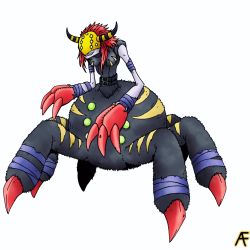 Rule 34 | archnemon, arthropod girl, bug, claws, digimon, dokugumon, highres, insect girl, mask, original, simple background, spider, spider girl, white background