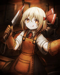 Rule 34 | 1girl, black vest, blonde hair, gloves, highres, long sleeves, looking at viewer, red eyes, rumia, shirt, short hair, solo, spark621, touhou, vest, white shirt