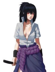 Rule 34 | 1girl, absurdres, black hair, blush, breasts, breasts apart, carlo montie, closed mouth, collarbone, determined, facing viewer, genderswap, genderswap (mtf), high collar, high ponytail, highres, lips, long hair, looking at viewer, medium breasts, naruto (series), naruto shippuuden, no bra, open clothes, open shirt, partially open shirt, partially unzipped, ponytail, popped collar, red eyes, rope, serious, sharingan, shimenawa, shirt, short sleeves, sidelocks, sketch, skirt, solo, standing, uchiha sasuke, unzipped, white background, white shirt, zipper, zipper pull tab