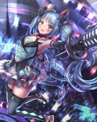 Rule 34 | 1girl, 2019, absurdly long hair, animal ears, anniversary, aqua eyes, aqua hair, artist name, artist request, bare shoulders, black thighhighs, blue eyes, blue hair, boots, breasts, cat ears, collared shirt, dress shirt, female focus, floating hair, full body, gloves, hair between eyes, hair ornament, hat, hatsune miku, highres, holding, holding microphone, long hair, looking at viewer, microphone, mini hat, miniskirt, necktie, pleated skirt, shirt, skirt, sleeveless, sleeveless shirt, small breasts, smile, solo, striped clothes, striped thighhighs, tattoo, thigh boots, thighhighs, twintails, very long hair, vocaloid, white gloves, white skirt, wing collar, zettai ryouiki