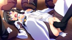 Rule 34 | 1girl, ayanokouji aoi, black hair, blood, censored, defloration, foot insertion, footing, game cg, makai tenshi djibril, makai tenshi djibril 4, open mouth, purple eyes, pussy torture, solo focus, tagme, torn clothes, torture, violence