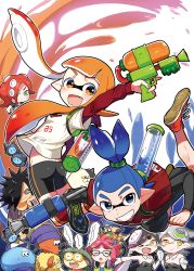 Rule 34 | + +, 5boys, 5girls, amamiya yuumu, annie (splatoon), ass, bad id, bad pixiv id, bike shorts, black hair, black shorts, blue eyes, blue hair, blunt bangs, brown eyes, callie (splatoon), cap&#039;n cuttlefish, closed eyes, crusty sean, detached collar, double v, fang, food, food on head, glasses, gloves, grey hair, hair slicked back, headphones, headphones around neck, highres, holding, holding hands, holding weapon, ink tank (splatoon), inkling, inkling boy, inkling girl, inkling player character, jelonzo (splatoon), judd (splatoon), jumping, layered clothes, layered sleeves, long hair, long sleeves, looking at viewer, looking back, marie (splatoon), moe (splatoon), multiple boys, multiple girls, nintendo, object on head, octoling, octoshot (splatoon), one eye closed, orange eyes, orange hair, paint splatter, pointy ears, scrunchie, sheldon (splatoon), shoes, short hair, short over long sleeves, short sleeves, shorts, single vertical stripe, socks, spiked hair, splatoon (series), splatoon 1, splattershot (splatoon), spyke (splatoon), sweatdrop, takozonesu, tentacle hair, topknot, v, weapon, white gloves