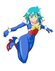 Rule 34 | 1girl, allenby beardsley, blue bodysuit, blue hair, bodysuit, breasts, closed mouth, commentary request, covered navel, g gundam, gloves, graphite (medium), green eyes, groin, gundam, looking at viewer, millipen (medium), mobile trace suit, multicolored bodysuit, multicolored clothes, onnaski, short hair, simple background, skin tight, smile, solo, traditional media, white background