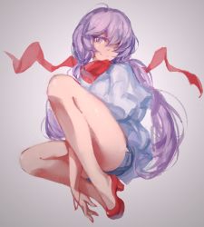 Rule 34 | 1girl, hair over one eye, high heels, labombardier!, long hair, looking at viewer, low twintails, nail polish, no socks, original, purple eyes, purple hair, shorts, smile, solo, twintails, very long hair