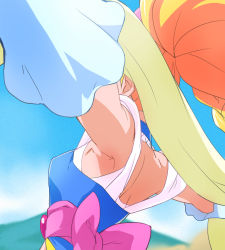 Rule 34 | 1girl, armpits, asahina mirai, blonde hair, cure miracle, cure miracle (sapphire style), detached sleeves, from behind, haruyama kazunori, long hair, magical girl, mahou girls precure!, ponytail, precure, sapphire style, solo