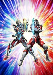 Rule 34 | 10s, 2boys, armor, clenched hand, commentary request, company connection, crossover, glowing, glowing eyes, gridman (ssss), gridman universe, highres, multiple boys, official art, orb, shoulder armor, ssss.gridman, ultra series, ultraman, ultraman (hero&#039;s comics), yellow eyes