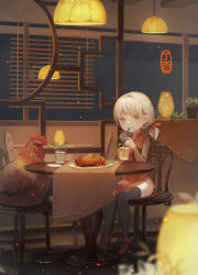 Rule 34 | 1girl, artist name, bad id, bad pixiv id, bird, black thighhighs, blonde hair, blurry, blush, chair, chicken, china dress, chinese clothes, chinese zodiac, closed mouth, cup, depth of field, dress, drink, drinking, drinking glass, echosdoodle, food, glass, hair ribbon, head tilt, indoors, lamp, long sleeves, low twintails, original, plant, plate, pointy ears, potted plant, red dress, red footwear, red ribbon, restaurant, ribbon, rooster, shadow, shoes, short twintails, signature, sitting, smile, sweatdrop, table, thighhighs, twintails, water, year of the rooster