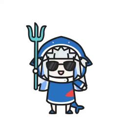 Rule 34 | 1girl, animal hood, animated, blue hair, bouncing, chibi, fins, fish tail, gawr gura, gawr gura (1st costume), holding, holding polearm, holding weapon, hololive, hololive english, hood, live2d, looping animation, lowres, multicolored hair, official art, open mouth, polearm, shark hood, shark tail, silver hair, smile, solo, streaked hair, sunglasses, tail, tou ilie, trident, two side up, video, virtual youtuber, walfie, weapon, white background
