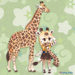 Rule 34 | 1girl, animal, animal ears, animal print, giraffe, giraffe ears, giraffe girl, giraffe horns, giraffe print, giraffe tail, horns, kemono friends, kikuchi milo, masai giraffe (kemono friends), simple background, tail