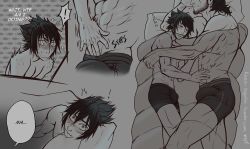 Rule 34 | 2boys, abs, bed, blush, bulge, crotch, erection, facial hair, final fantasy, final fantasy xv, gladiolus amicitia, lying, multiple boys, muscular, noctis lucis caelum, sleeping, topless, underwear, waking up, yaoi