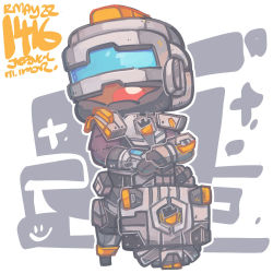 Rule 34 | 1boy, apex legends, armor, artist name, beard, black gloves, chibi, dated, facial hair, gloves, helmet, jrpencil, looking to the side, male focus, newcastle (apex legends), open mouth, shield, solo, visor