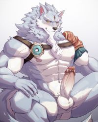 Rule 34 | 1boy, abs, absurdres, animal ears, bara, beard, blush, bottomless, chest harness, cum on penis, erection, facial hair, feet out of frame, furry, furry male, harness, highres, inverted nipples, large pectorals, law (sdorica), leather, long beard, looking at viewer, male focus, mature male, muscular, muscular male, navel, nipples, nude, pectorals, penis, penis piercing, piercing, sdorica, smile, solo, spread legs, stomach, thick eyebrows, thick thighs, thighs, uiokv, uncensored, wolf boy, wolf ears