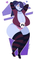 Rule 34 | 1girl, absurdres, blue skin, breasts, colored skin, highres, large breasts, sketchyside, skullgirls, solo, squigly (skullgirls), thick thighs, thighs, wide hips, zombie