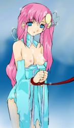 Rule 34 | 00s, 1girl, assisted exposure, bdsm, bondage, bound, breasts, cum, detached collar, gundam, gundam seed, lacus clyne, nipples, solo, torn clothes, torn sleeves