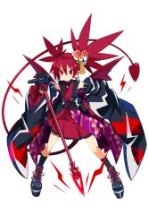 Rule 34 | 1girl, black socks, choker, demon girl, demon tail, demon wings, disgaea, disgaea rpg, earrings, etna (disgaea), flower, full body, gloves, hair between eyes, hair flower, hair ornament, holding, holding microphone, japanese clothes, jewelry, kimono, legs, microphone, official art, red eyes, red hair, shoelaces, shorts, skirt, skull earrings, skull hair ornament, smile, socks, solo, tail, transparent background, twintails, white background, wings