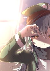Rule 34 | darnell, g11 (girls&#039; frontline), girls&#039; frontline, hat, highres, long hair, looking at viewer, scarf, silver hair, solo, sunlight, yellow eyes