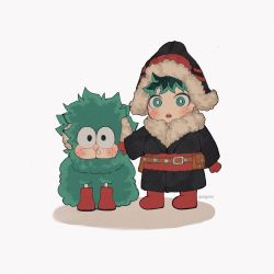Rule 34 | 1boy, animalization, black coat, black headwear, blush, boku no hero academia, boots, bright pupils, child, coat, commentary, earmuffs, freckles, full body, fur-trimmed coat, fur-trimmed headwear, fur trim, gaagyeo, gloves, green eyes, green hair, hat, highres, long sleeves, looking at viewer, male focus, midoriya izuku, open mouth, red footwear, red gloves, sheep, short hair, simple background, snot, standing, symbol-only commentary, twitter username, white background, white pupils, winter clothes