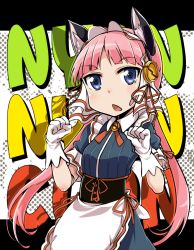 Rule 34 | 10s, 1girl, android, animal ears, apron, cat ears, clarion, commentary request, cyborg, gloves, koukaku no pandora, maid, maid apron, pink hair, solo, tanashi (mk2), twintails, white gloves