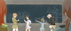 Rule 34 | 6+girls, ahoge, black hair, blonde hair, blurry, breasts, brick wall, brown hair, chalkboard, charlotte e. yeager, choker, christiane barkhorn, depth of field, francesca lucchini, from behind, gertrud barkhorn, hand on own hip, hanna-justina marseille, highres, long hair, minna-dietlinde wilcke, multiple girls, noah (0bp3292), red hair, shirt, short hair, short twintails, small breasts, smile, strike witches, sweatdrop, thighs, twintails, very long hair, white shirt, world witches series
