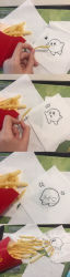 Rule 34 | ^^^, absurdres, angry, comic, feeding, food, french fries, heart, highres, inhaling, jokanhiyou, kirby, kirby (series), mcdonald&#039;s, napkin, nintendo, no humans, photo (medium), stitched, third-party edit, traditional media, unconventional media
