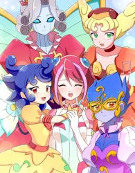 Rule 34 | 5girls, bloom prima the melodious choir, blue skin, canon the melodious diva, colored skin, dress, duel monster, hiiragi yuzu, mozarta the melodious maestra, multiple girls, solo the melodius diva, yu-gi-oh!, yu-gi-oh! arc-v