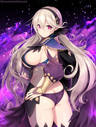 Rule 34 | 1girl, armor, ass, blonde hair, blush, breasts, bridal gauntlets, butt crack, corrin (female) (fire emblem), corrin (fire emblem), feathers, fire emblem, fire emblem fates, from behind, hairband, highres, large breasts, long hair, looking at viewer, momomotakusan, nintendo, panties, pauldrons, red eyes, shoulder armor, sideboob, smile, solo, thick thighs, thighhighs, thighs, underwear, very long hair