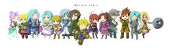 Rule 34 | 6+boys, 6+girls, agatio (golden sun), alex (golden sun), annotation request, bad id, bad pixiv id, blonde hair, blue eyes, blue hair, braid, brother and sister, brown eyes, brown hair, camelot, chibi, dress, everyone, closed eyes, felix (golden sun), garet (golden sun), golden sun, green eyes, grey hair, hair over one eye, hama (golden sun), hamma (golden sun), highres, ivan (golden sun), jenna (golden sun), karst (golden sun), long hair, long image, mia (golden sun), menardi (golden sun), multiple boys, multiple girls, one eye closed, open mouth, piers (golden sun), ponytail, purple eyes, purple hair, red eyes, red hair, isaac (golden sun), rock, saturos (golden sun), scarf, sheba (golden sun), sheba (golden sun), short hair, siblings, sisters, skirt, smile, tsuyu (hitotose), wide image, wink, wise man