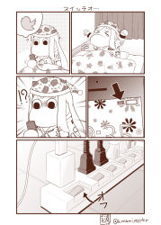 Rule 34 | !?, &gt; &lt;, 10s, abyssal ship, ahoge, arms up, arrow (symbol), bird, cellphone, charger, charging device, closed eyes, comic, commentary request, crab, curtains, floral background, futon, glaring, hat, highres, holding, horns, kantai collection, long hair, mittens, monochrome, moomin, muppo, nightcap, northern ocean princess, octopus, pajamas, phone, pillow, power strip, sazanami konami, smartphone, starfish, tearing up, translation request, twitter, yawning
