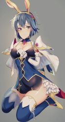 Rule 34 | 1girl, animal ears, bad id, bad twitter id, blue thighhighs, blush, breasts, capelet, catria (fire emblem), cleavage, elbow gloves, embarrassed, fake animal ears, fire emblem, fire emblem: mystery of the emblem, fire emblem: new mystery of the emblem, fire emblem: shadow dragon, fire emblem: shadow dragon and the blade of light, fire emblem heroes, flower, gloves, hair flower, hair ornament, headband, high heels, leotard, looking at viewer, nintendo, playboy bunny, rabbit ears, rabbit girl, sitting, solo, thighhighs