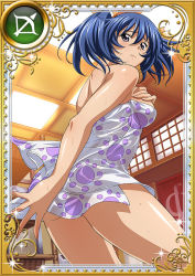 Rule 34 | 00s, 1girl, ass, bashoku youjou, bath, blue hair, breasts, card (medium), covering privates, covering breasts, female focus, hair ornament, ikkitousen, large breasts, legs, looking at viewer, looking back, nude, purple eyes, short twintails, solo, twintails
