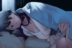 Rule 34 | 10s, 1girl, bed, black hair, blanket, blush, houshou (kancolle), kantai collection, long hair, on bed, pov across bed, robe, under covers, under mole