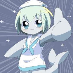 Rule 34 | 1girl, artist request, blue eyes, dolphin, furry, furry female, green hair, short hair, solo, thumbs up