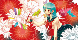 Rule 34 | 1girl, art brush, bird, blue hair, flower, original, paintbrush, painting (action), school uniform, serafuku, solo, utacoco