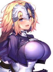 Rule 34 | 1girl, armor, armored dress, blonde hair, blue eyes, blush, braid, breasts, fate/apocrypha, fate (series), headpiece, highres, jeanne d&#039;arc (fate), jeanne d&#039;arc (ruler) (fate), large breasts, long braid, long hair, looking at viewer, ninoude (ninoude44), open mouth, single braid, smile, solo