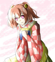 Rule 34 | 1girl, ao-shiba, apron, bell, checkered clothes, hair bell, hair ornament, japanese clothes, motoori kosuzu, red eyes, red hair, solo, touhou, twintails, two side up