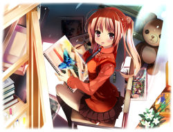 Rule 34 | 1girl, candy, chair, food, lollipop, original, palette (object), shino (eefy), skirt, solo, stuffed animal, stuffed toy, teddy bear