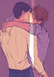 Rule 34 | 2boys, ace of diamond, brown hair, glasses, kiss, looking at viewer, male focus, multiple boys, yaoi