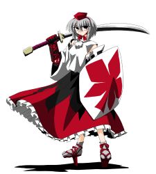 Rule 34 | 1girl, female focus, geta, inubashiri momiji, kieyza, kiezya, long skirt, shield, skirt, solo, sword, tengu-geta, touhou, weapon