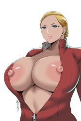 Rule 34 | 1girl, absurdres, android, blonde hair, blue eyes, breasts, cleavage, cyborg, highres, huge breasts, large areolae, large nipples, nipple slip, nipples, open clothes, robot, robot girl, shibusun, shiibara tetsu, short hair, solo, t-x, terminator (series), terminator 3: rise of the machines, upper body