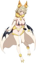 Rule 34 | 1girl, animal ear fluff, animal ears, artist request, bikini, black bikini, blonde hair, breasts, cape, cleavage, commission, elbow gloves, full body, fur-trimmed thighhighs, fur collar, fur trim, gloves, gluteal fold, highres, large breasts, looking at viewer, low wings, mismatched bikini, navel, open mouth, orange eyes, original, second-party source, short hair, smile, solo, stomach, strap gap, string bikini, striped bikini, striped clothes, swimsuit, thighhighs, thighs, transparent background, white gloves, white thighhighs, wings, yellow bikini