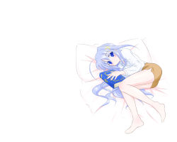 Rule 34 | 00s, 1girl, bed, blue eyes, blush, book, book of the azure sky, full body, hair ornament, looking at viewer, lyrical nanoha, mahou shoujo lyrical nanoha, mahou shoujo lyrical nanoha strikers, md5 mismatch, pillow, reinforce zwei, resolution mismatch, short hair, silver hair, simple background, solo, source smaller, white background, x hair ornament