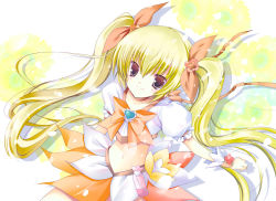 Rule 34 | 10s, 1girl, blonde hair, bow, brooch, cure sunshine, heart, heart brooch, heartcatch precure!, jewelry, magical girl, midriff, myoudouin itsuki, orange bow, precure, shirogane hina, smile, solo, twintails