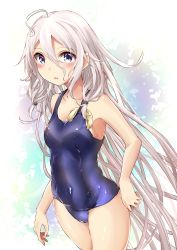 Rule 34 | 1girl, absurdres, ahoge, beads, blue eyes, blue one-piece swimsuit, blush, cevio, commentary, cowboy shot, hair beads, hair between eyes, hair ornament, hand on own hip, highres, ia (vocaloid), long hair, looking at viewer, one-piece swimsuit, parted lips, pink hair, school swimsuit, sharm (sharm0819), solo, swimsuit, very long hair, vocaloid