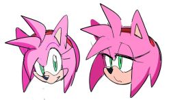 Rule 34 | 1girl, amy rose, animal ears, female focus, furry, furry female, glasses, green eyes, multiple views, no humans, open mouth, pink hair, simple background, sonic (series), watatanza, white background