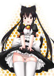 Rule 34 | 00s, 1girl, absurdres, alternate costume, animal ears, bad id, bad pixiv id, black hair, breasts, brown eyes, cameltoe, cat ears, covered erect nipples, enmaided, highres, inu3, k-on!, long hair, maid, nakano azusa, panties, skirt, small breasts, solo, striped clothes, striped panties, thighhighs, twintails, underwear, upskirt