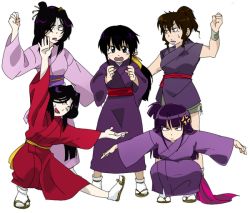 Rule 34 | 5girls, akeginu, angry, basilisk (manga), black hair, hotarubi, iga oboro, japanese clothes, kagerou (basilisk), kimono, multiple girls, ninja, oboro, okoi, parody, purple hair