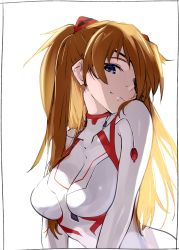 Rule 34 | 1girl, absurdres, blue eyes, bodysuit, breasts, brown hair, closed mouth, covered navel, curvy, evangelion: 3.0+1.0 thrice upon a time, eyepatch, hair between eyes, headgear, highres, kei (soundcross), long hair, looking at viewer, medium breasts, neon genesis evangelion, plugsuit, rebuild of evangelion, shiny clothes, skin tight, smile, solo, souryuu asuka langley, upper body, very long hair, white bodysuit, wide hips