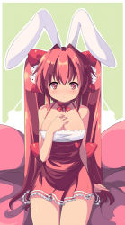 Rule 34 | 1girl, :&lt;, animal ears, breasts, rabbit ears, cleavage, di gi charat, hand on another&#039;s chest, hand on own chest, pink eyes, pink hair, saiste, sitting, skirt, solo, twintails, usada hikaru